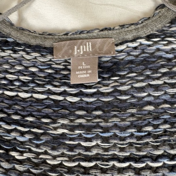 J.Jill Women’s Large Knit Open Cardigan Sweater Blue Gray Marled Cropped Cotton - Picture 2 of 6